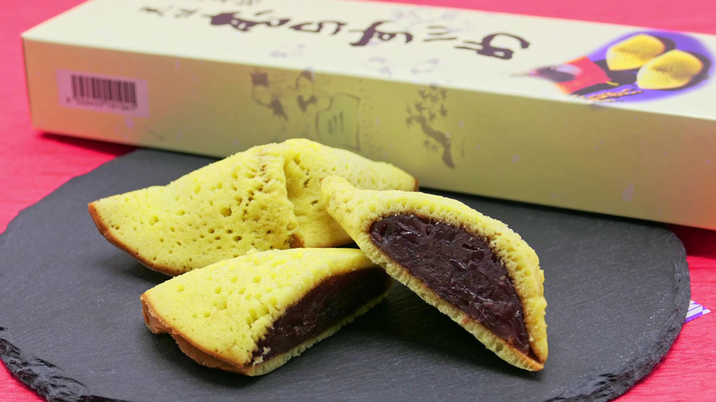 橘香堂の商品「むらすゞめ」とそのパッケージ